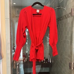 CAbi red ribbed wrap cardigan sweater